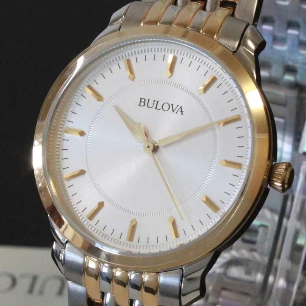 Bulova Ladies Classic Quartz Watch Two Tone Finish Raised Indices Bracelet 32mm